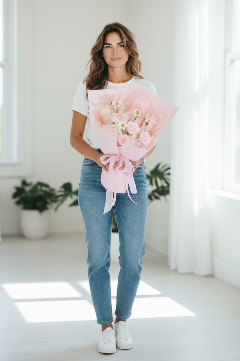 Blush Feather Preserved Rose Bouquet