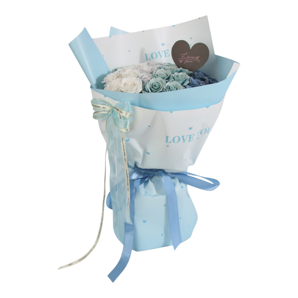 Dream Rose Bouquet – White & Blue Eternal Roses