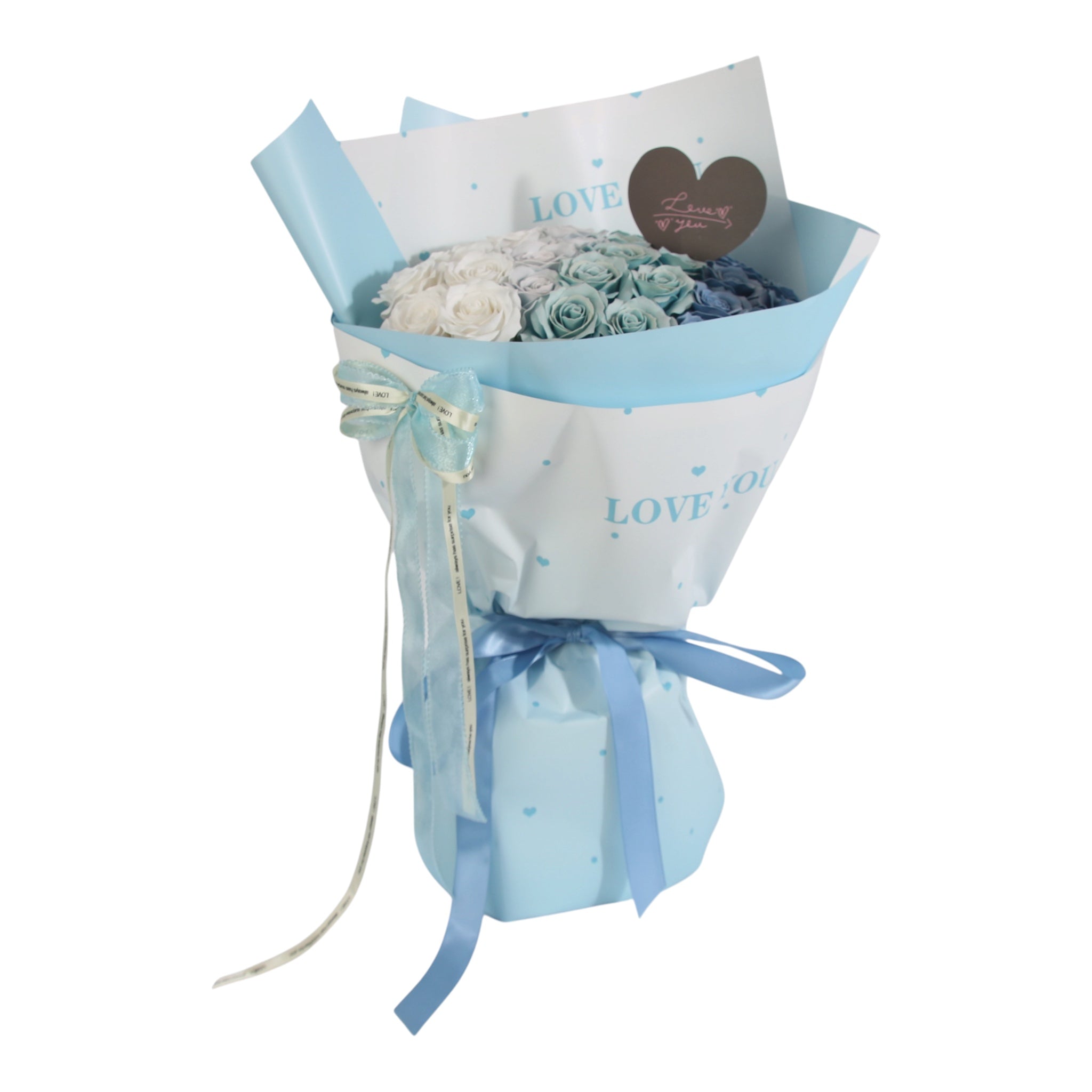 Dream Rose Bouquet – White & Blue Eternal Roses