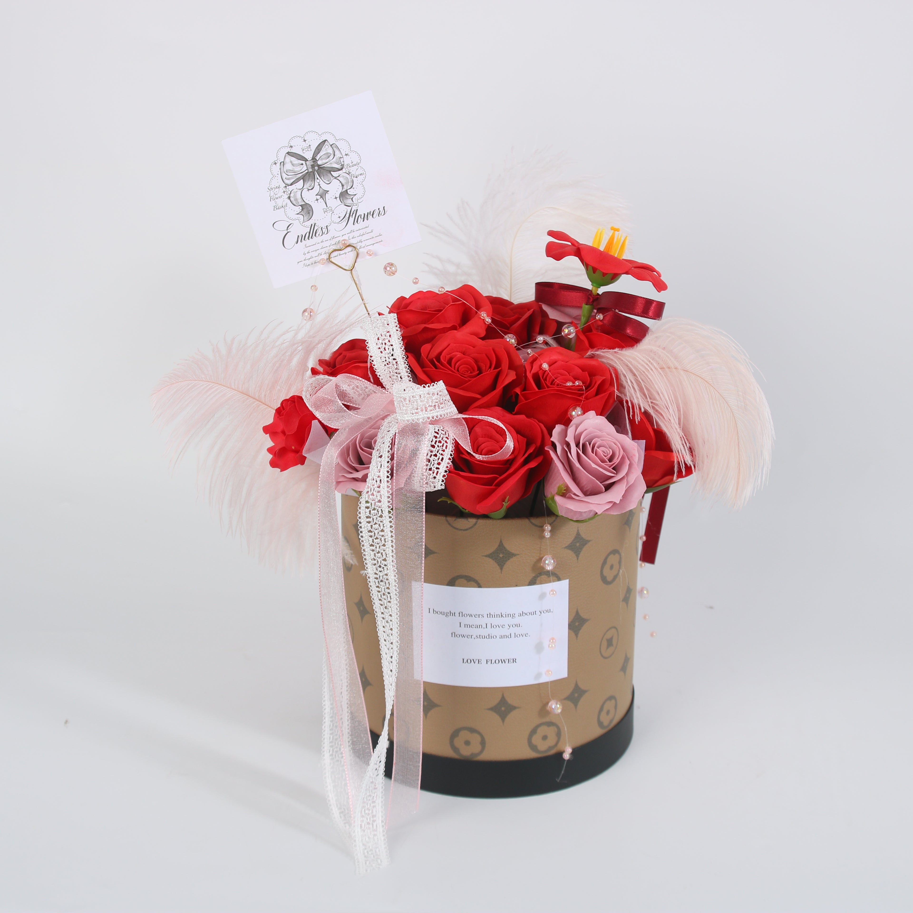 Red & Blush Rose Flower Box