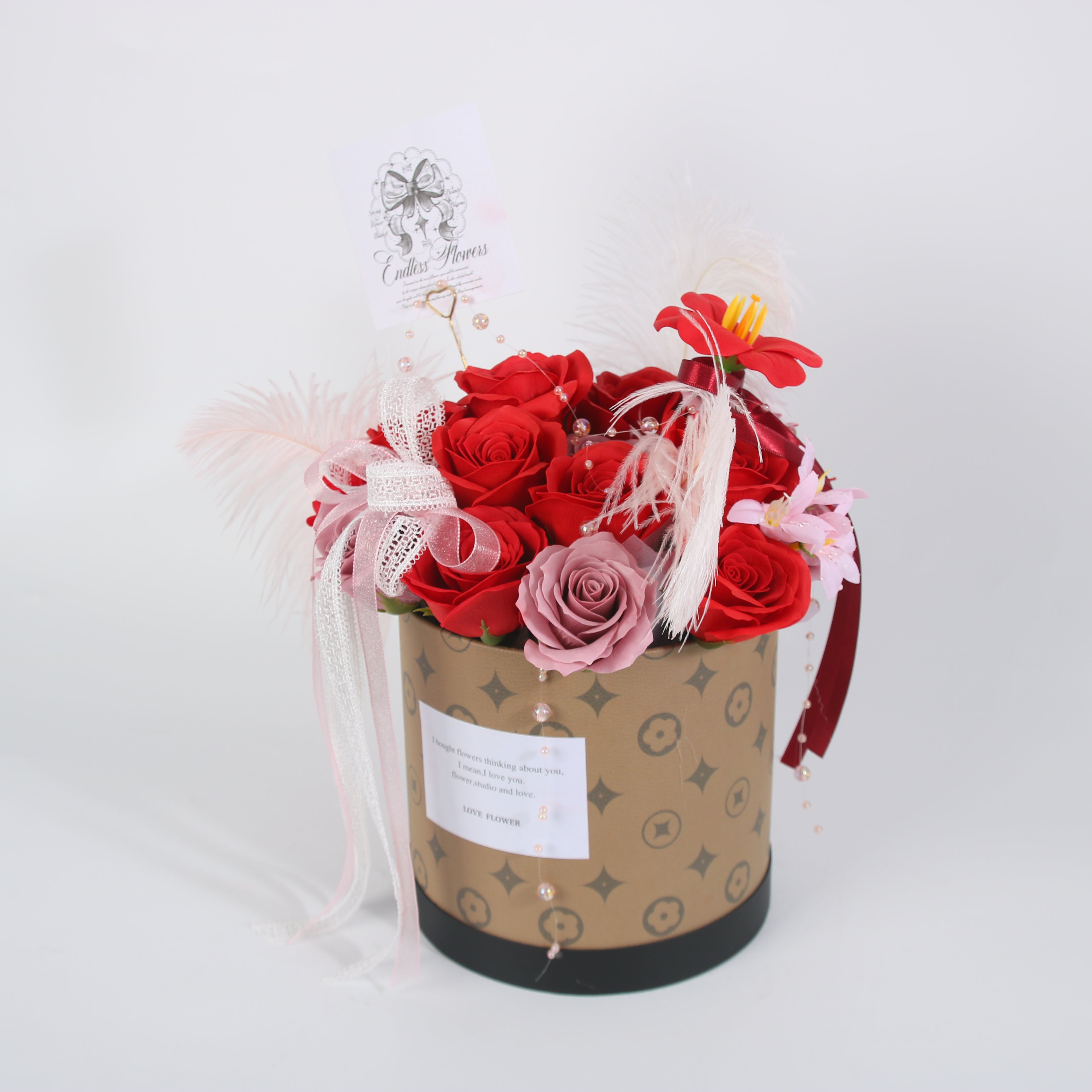 Red & Blush Rose Flower Box
