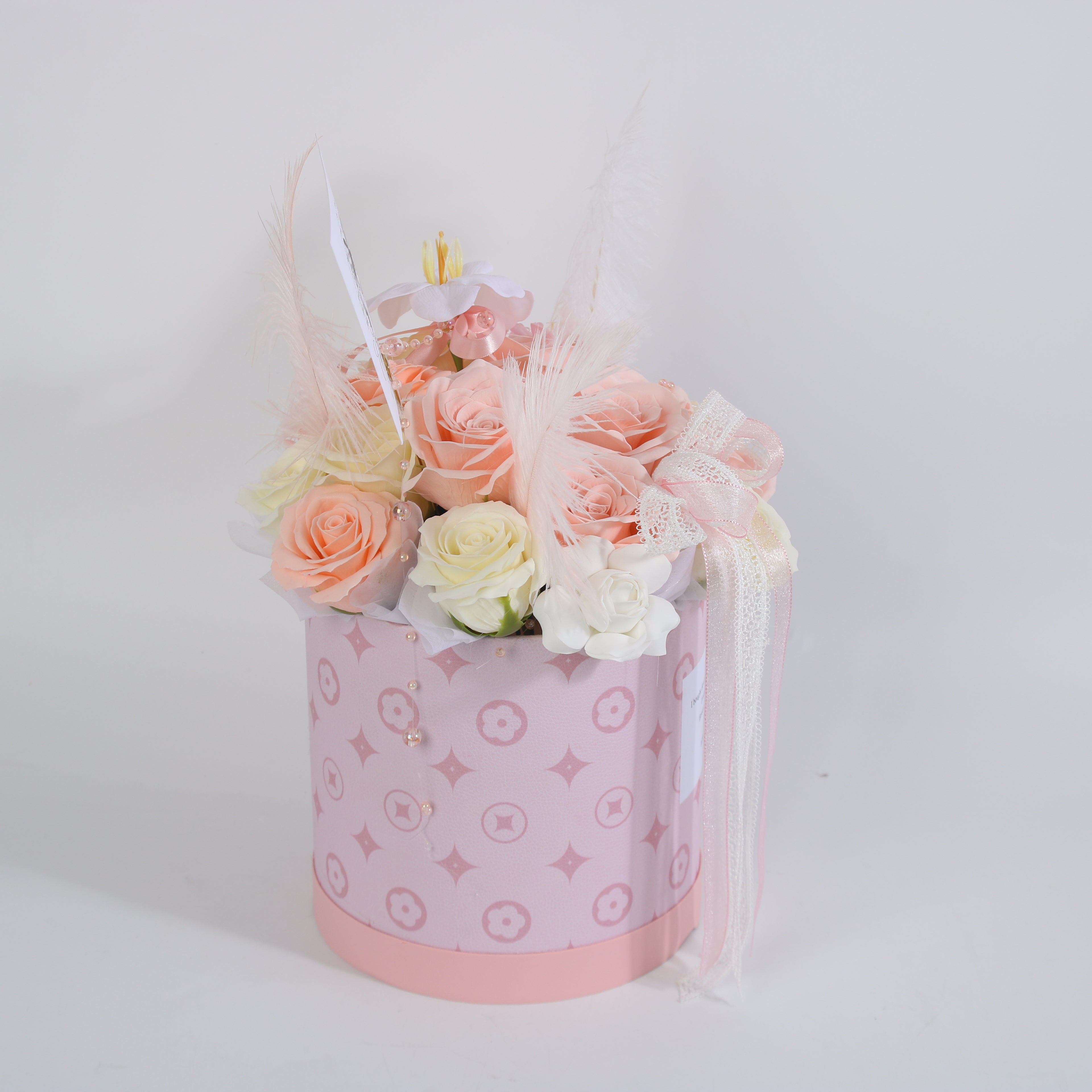 Ivory Rose Flower Box & Peach