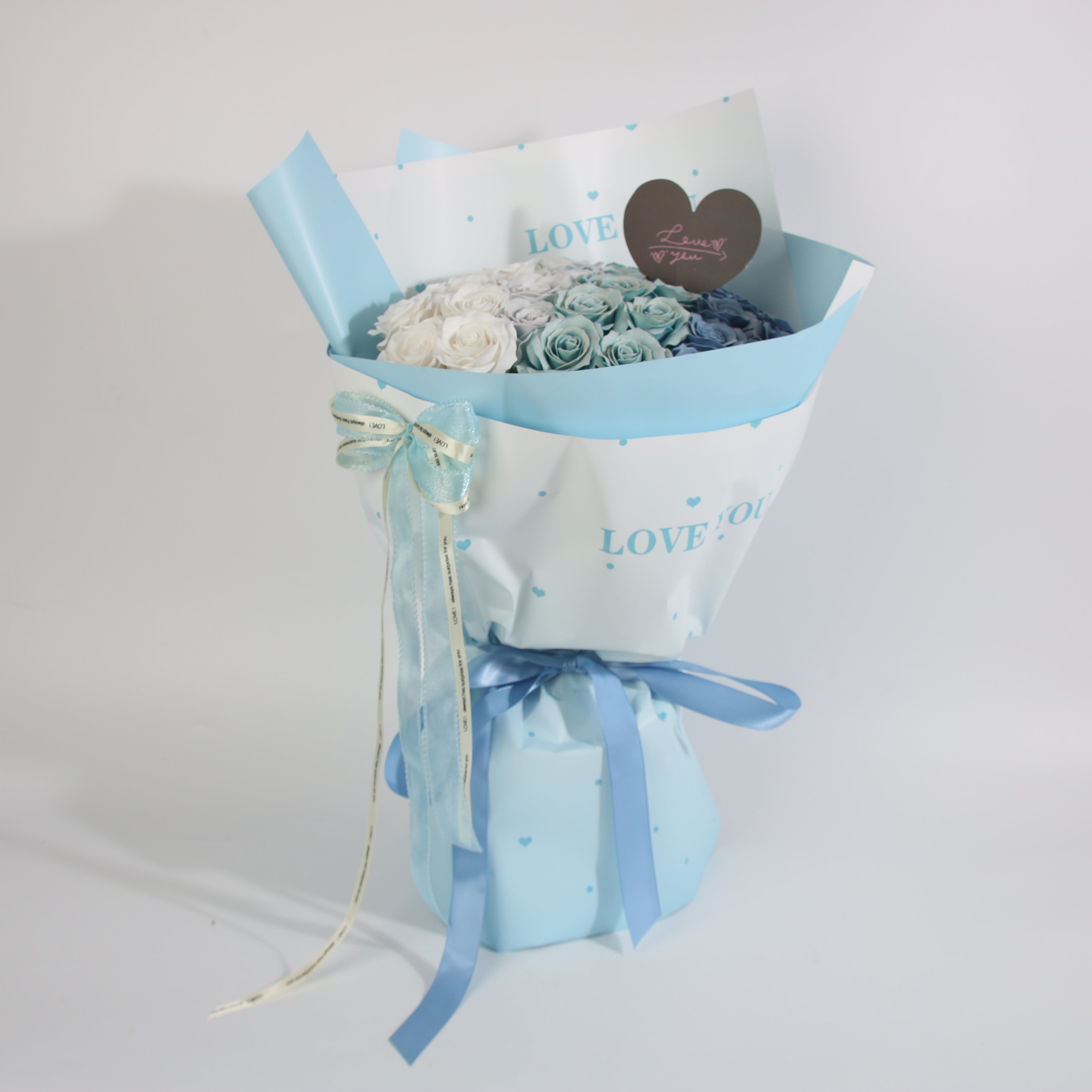 Blue Dream Rose Bouquet – White & Blue Eternal Roses