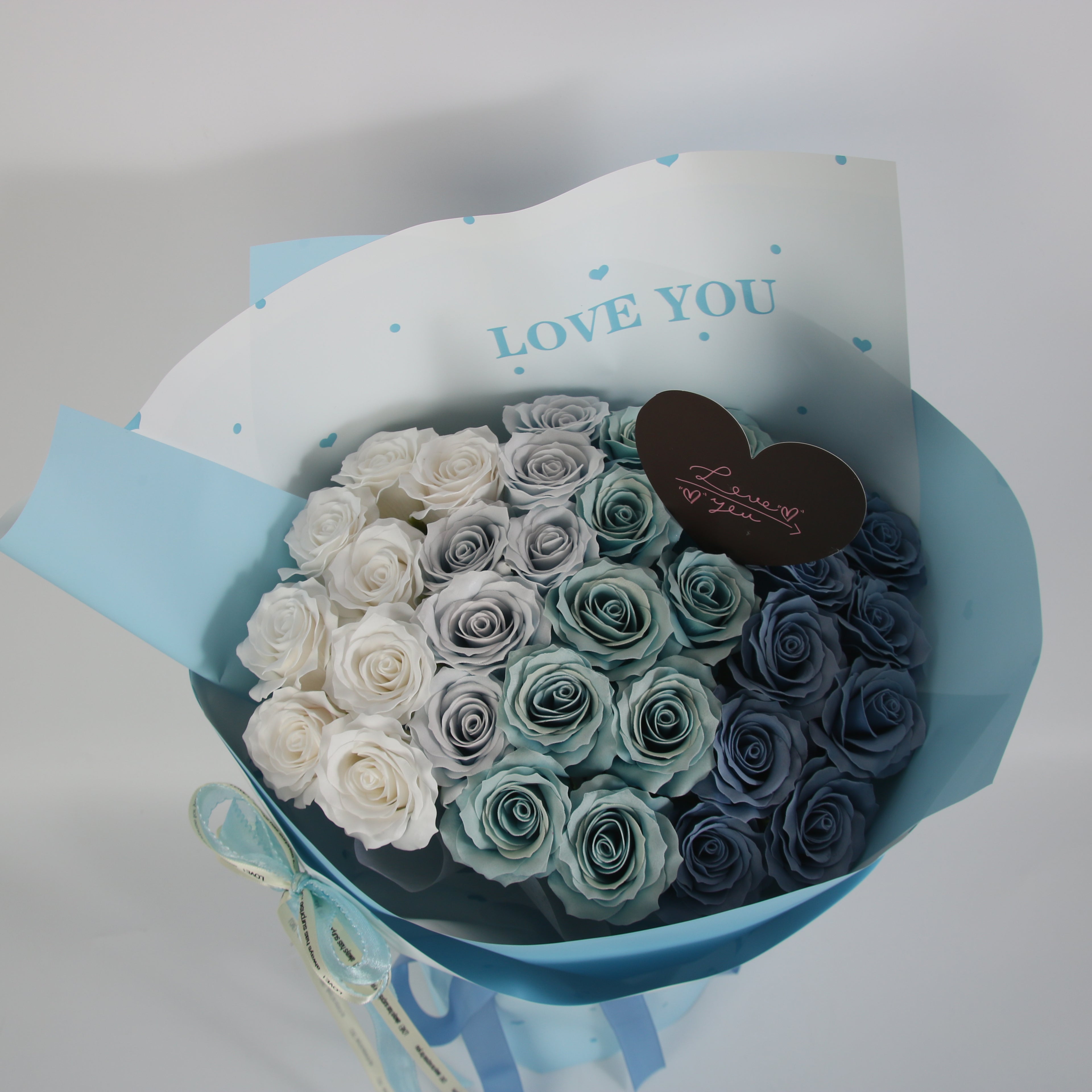 Blue Dream Rose Bouquet – White & Blue Eternal Roses