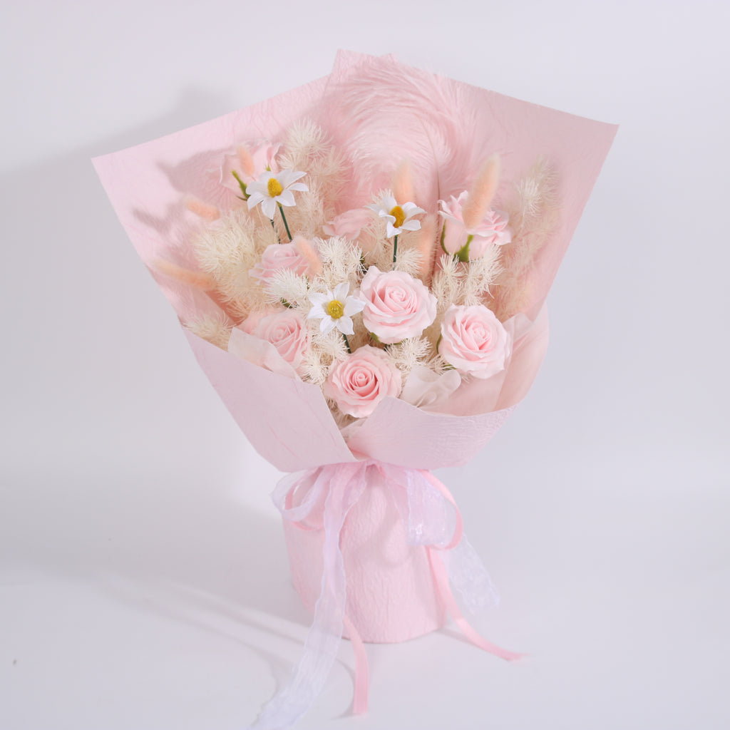 Blush Feather Preserved Rose Bouquet