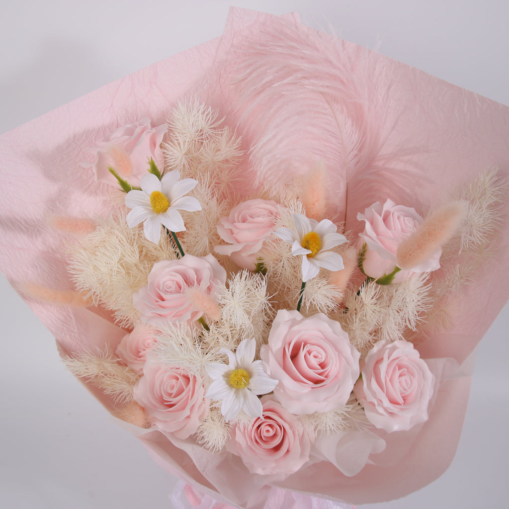 Blush Feather Preserved Rose Bouquet